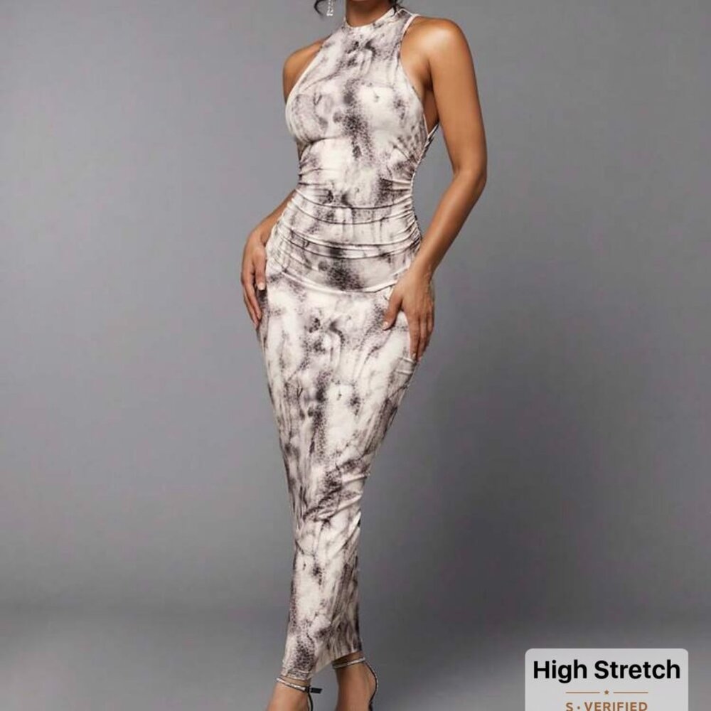 NWT Shein Bae Silquee Tie Dye and Leopard Print Mock Neck Bodycon Dress Size M